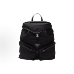 PRADA Re-Nylon enamel-coated triangular metal logo drawstring openable backpack, men\'s black backpack